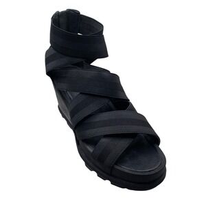 Sorel Joanie‎ Black Elastic Wedge Sandals Women's Size 8 Zipper Strappy Ankle